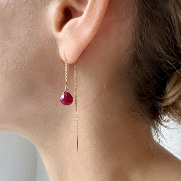 July Birthstone Earrings, Ruby Earrings, Ruby Birthstone Jewelry, Thread Earrings, Silver Ruby Earrings Dangle