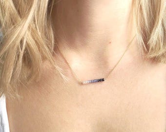 Blue Sapphire Beaded Necklace, Ombre September Birthstone Jewelry, Delicate Necklace