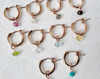 Birthstone Earrings for Mom, Rose Gold Hoop Earrings, Small Hoop Earrings, Dainty Earrings