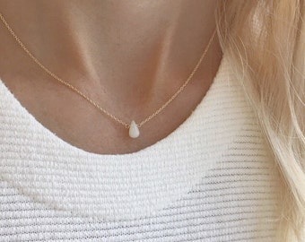 Dainty Opal Necklace, Gold Opal Necklace, White Opal Jewelry, Dainty Gold Necklace, October Birthstone Necklace
