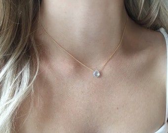 Dainty Aquamarine Necklace, Minimalist Aquamarine Jewelry, Necklaces for Women, Handmade Jewelry, March Birthstone Necklace