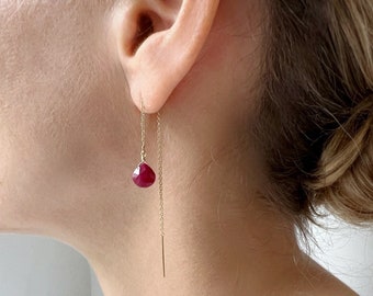 July Birthstone Earrings, Ruby Earrings, Ruby Birthstone Jewelry, Thread Earrings, Silver Ruby Earrings Dangle