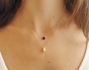 Layered Necklace Set, Birthstone Necklace, Layered Necklace, Dainty Necklace,  Layered Gold Necklace