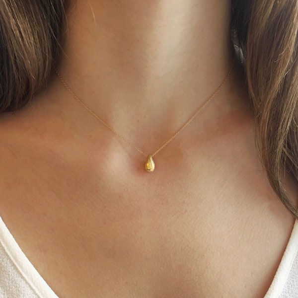 Gold Charm Necklace, Silver Drop Necklace, Rose Gold Pendant Necklace, Minimalist Teardrop Necklace, Simple Gold Necklace