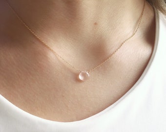 Real Rose Quartz Necklace, Gold Rose Quartz Necklace, Necklaces For Women, Dainty Gold Necklace