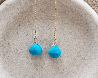 Turquoise and Gold Earrings, Turquoise Earrings Sterling Silver,  December Birthstone Earrings, Thread Earrings