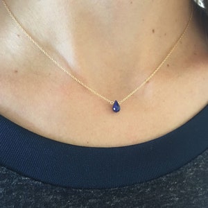 Blue Sapphire Jewelry, Natural Sapphire Necklace, September Birthstone Necklace, Dainty Gold Necklace, Silver Sapphire Teardrop