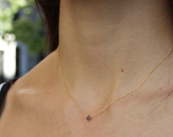 Gold Iolite Necklace - Water Sapphire - September Birthstone -  Purple Blue Stone - Dainty Necklace - Short Necklace