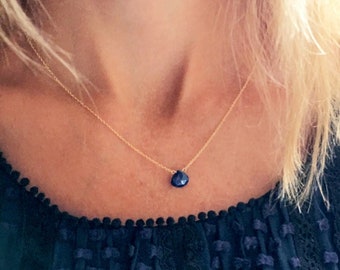 Sapphire Necklace, Gold Sapphire Necklace, Birthstone Necklace, Minimalist Necklace, September Birthstone, Genuine Sapphire, Dainty Necklace