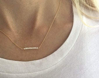 Small Pearl Necklace, Freshwater Pearl Jewelry,  Dainty Gold Necklace, Silver Pearl Necklace