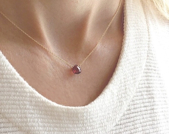 Dainty Garnet Necklace, Minimalist Garnet Jewelry, January Birthstone Necklace