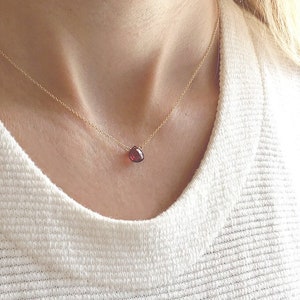 Dainty Garnet Necklace, Minimalist Garnet Jewelry, January Birthstone Necklace image 1