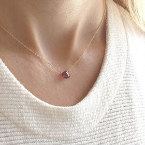Dainty Garnet Necklace, Minimalist Garnet Jewelry, January Birthstone Necklace