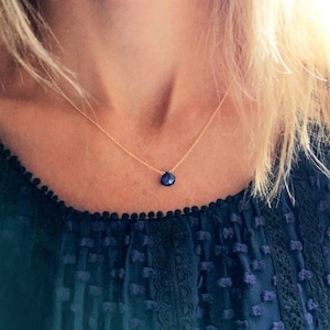 Gold Sapphire Necklace, Sapphire BIrthstone Jewelry, Minimalist Necklace, September Birthstone Necklace image 1