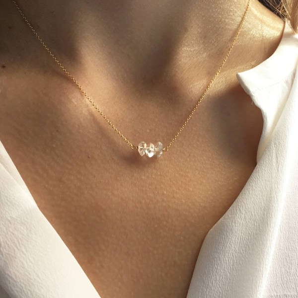 Herkimer Diamond Necklace, Herkimer Diamond, Gold Diamond, April Birthstone, Crystal Necklace, Delicate Necklace