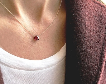 Red Garnet Necklace, Gold Garnet Jewelry, January Birthstone Necklace, Dainty Necklace, 14k Gold Filled, Bridesmaid Gifts