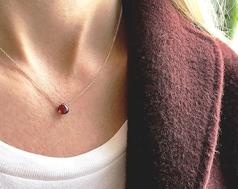 Garnet Necklace, Red Garnet, Gold Garnet Jewelry, January Birthstone Necklace, Dainty Necklace, 14k Gold Filled, Bridesmaid Gifts