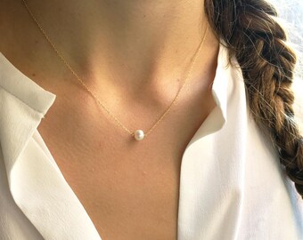 Pearl Necklace, Gold Pearl Necklace, June Birthstone Necklace, June Birthday, Genuine Pearl, 14k Gold, Sterling Silver, Rose Gold