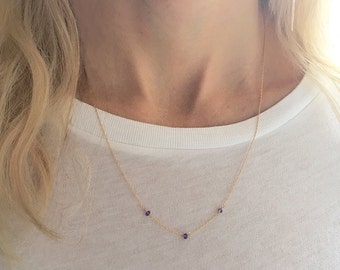 Dainty Amethyst Necklace,  Amethyst Crystal Jewelry, Amethyst Beaded Necklace, Minimalist Necklace