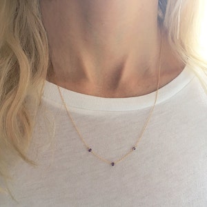 Dainty Amethyst Necklace,  Amethyst Crystal Jewelry, Amethyst Beaded Necklace, Minimalist Necklace