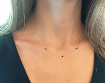 Sapphire Necklace, Gold Sapphire Necklace, September Birthstone, Genuine Sapphire, Dainty Necklace, 14k Gold Filled