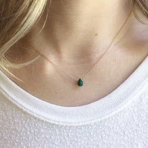 Dainty Emerald Necklace, Gold Emerald Jewelry, May Birthstone Necklace, Minimalist Necklace, Necklace for Women, Teardrop Necklace