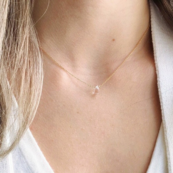 Clear Quartz Necklace, April Birthstone Necklace, Dainty Necklace, Delicate Necklace, Simple Gold Necklace