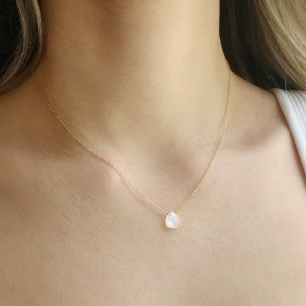 Dainty Moonstone Necklace,  Moonstone Jewelry, June Birthstone Necklace, Bridesmaid Gifts, Gift for Her June Birthday, Minimalist Necklace