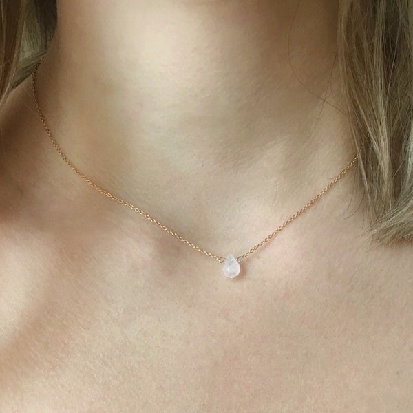 June Birthstone Necklace, Minimalist Moonstone Necklace, Dainty Moonstone Jewelry, Tiny Moonstone Pendant