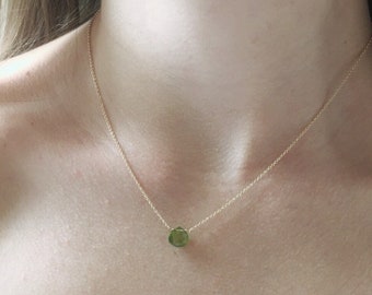 Dainty Genuine Peridot Necklace, August Birthstone Necklace in Gold filled Rose Gold or Sterling Silver, Gift for Her August Birthday