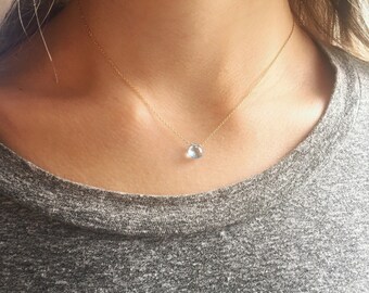 Natural Blue Topaz Pearl 14k Yellow Gold Choker Necklace Dainty Tiny Beaded Blue Summer Choker Jewelry 4th Anniversary Blue Topaz Necklace