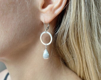Pendientes de plata de ley, pendientes llamativos de plata, pendientes colgantes de plata de ley, pendientes de círculo grande, pendientes colgantes de plata