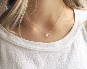 Clear Quartz Necklace, Quartz Crystal Necklace, Gold Crystal Necklace, April Birthstone Necklace