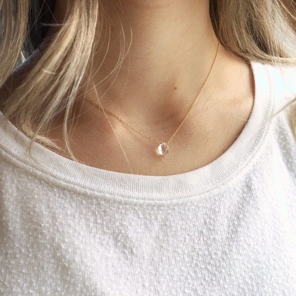 Clear Quartz Necklace, Quartz Crystal Necklace, Gold Crystal Necklace, April Birthstone Necklace