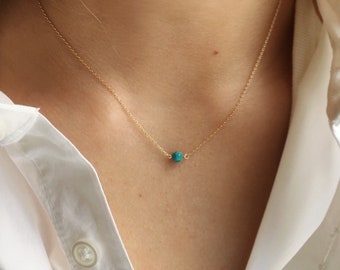 Tiny Turquoise Necklace, Turquoise Jewelry, Turquoise Necklace Bead, December Birthstone Necklace