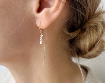 Freshwater Pearl Earrings, Pearl Jewelry, Pearl Threader Earrings, Dainty Earrings, Beaded Earrings, Minimalist Earrings, Drop Earrings