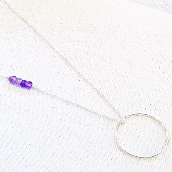 Silver Amethyst Necklace - Circle Necklace - Sterling Silver Amethyst Necklace - February Birthstone - Dainty Necklace - Layering Necklace