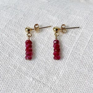 Genuine Ruby Earrings, Ruby Stud Earrings, Birthstone Earrings for Women, Gold Stud Earrings for Mom, Gemstone Earrings, Dainty Earrings