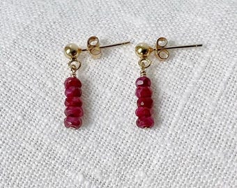Genuine Ruby Earrings, Ruby Stud Earrings, Birthstone Earrings for Women, Gold Stud Earrings for Mom, Gemstone Earrings, Dainty Earrings