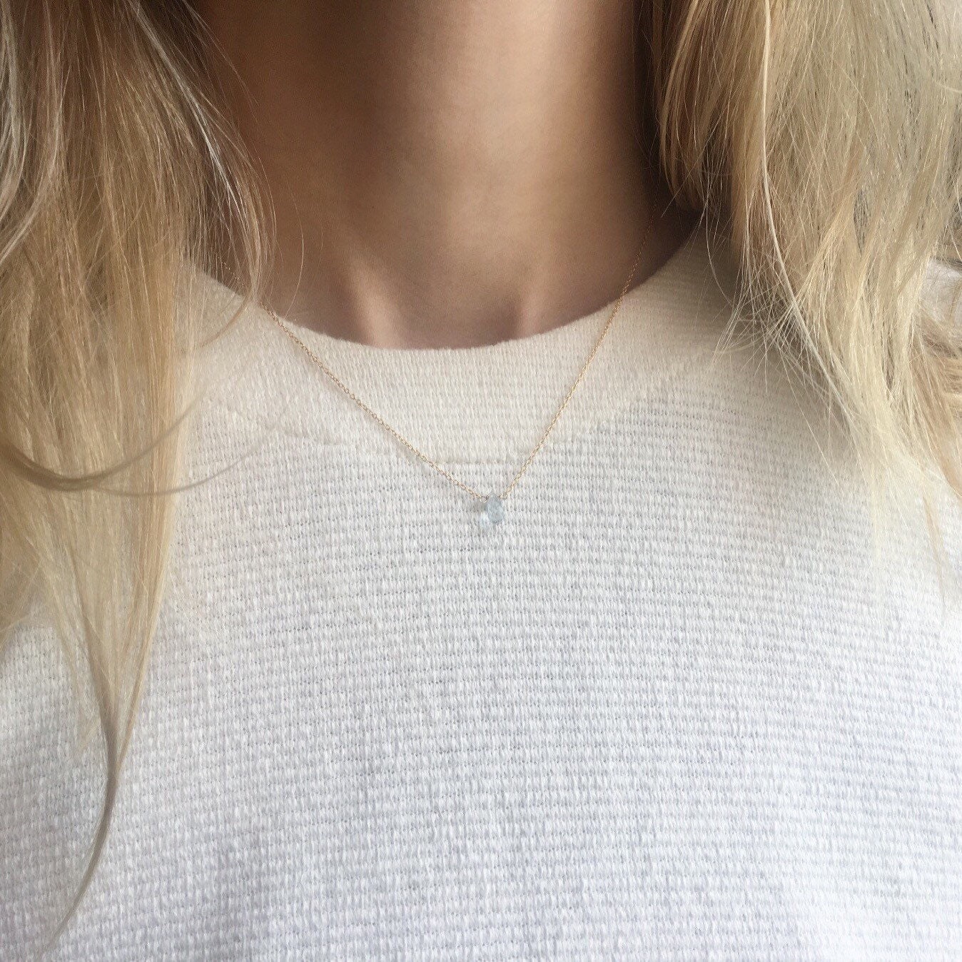Aquamarine Necklace, Gold Aquamarine Necklace, March Birthstone, Mini…