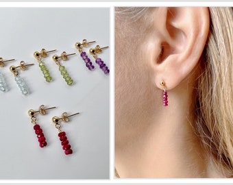 Genuine Ruby Earrings, Ruby Stud Earrings, Birthstone Earrings for Women, Gold Stud Earrings for Mom, Gemstone Earrings, Dainty Earrings