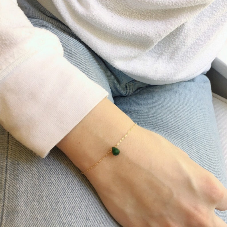 Dainty Emerald Bracelet, May Birthstone Bracelet, Gemstone Bracelet, Chain Bracelet, Simple Gold Bracelet image 1