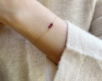 Gold Ruby Bracelet, Genuine Ruby Jewelry, July Birthstone Bracelet, Dainty Bracelet For Women, Minimalist Bracelet