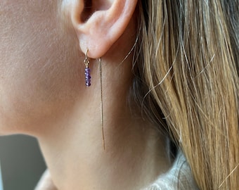 Dainty Amethyst Earrings, Purple Amethyst Drop Earrings, Amethyst Jewelry, February Birthstone Jewelry, Minimalist Thread Earrings