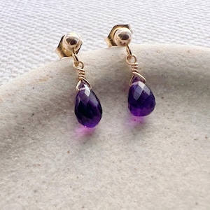 Stud Earrings - Amethyst Gold Dainty Earrings, Elegant Dangle Design, Stylish Jewelry for Everyday Wear and Gift Ideas