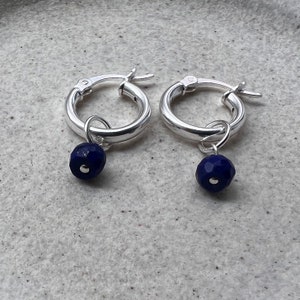Silver Sapphire Hoop Earrings, Genuine Sapphire Earrings, Hoop Earrings, Dainty Earrings, September Birthstone Jewelry