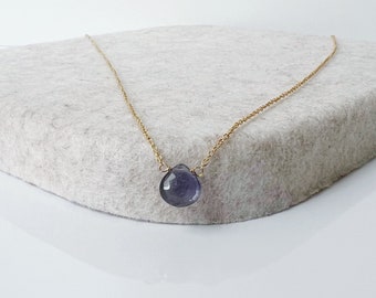 Dainty Iolite necklace, Iolite Pendant, Minimalist Iolite Jewelry, September Birthstone Necklace, Genuine Iolite Necklace in Silver