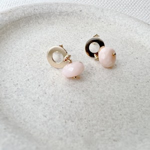 Opal Stud Earrings, Pink Opal Earrings, October Birthstone Earrings, Gold Stud Earrings for Women image 8