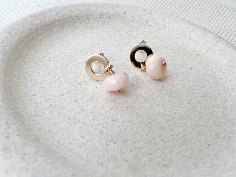 Opal Stud Earrings, Pink Opal Earrings, October Birthstone Earrings, Gold Stud Earrings for Women image 8