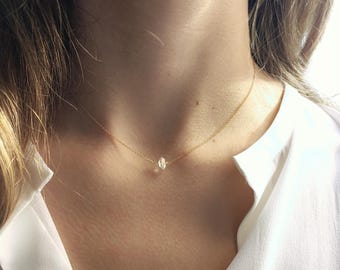 Herkimer Diamond Necklace, Herkimer Diamond Jewelry, Dainty Gold Diamond, April Birthstone Necklace, Crystal Necklace, Delicate Necklace